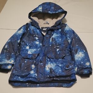 Lands' End SHERPA Navy Starry Hooded WINTER Jacket - Kids Size M/ 10-12